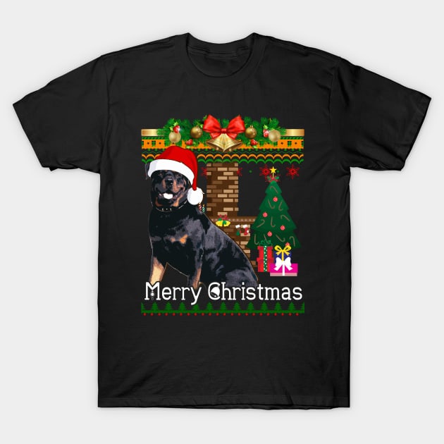 Ugly Christmas Sweater ROTTWEILER T-Shirt by LaurieAndrew